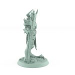 fantasy warrior with spiked armor horned helm and giant skull axe on skull-decorated base