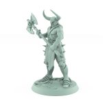 bare-chested ranger miniature with horned helm and massive skull axe on rocky base
