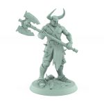 bare-chested ranger miniature with horned helm and massive skull axe on rocky base