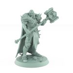 ranger warrior wielding large skull hammer in fur cloak and armor with powerful stance