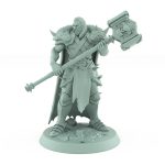 ranger warrior wielding large skull hammer in fur cloak and armor with powerful stance