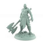 bare chested fantasy ranger miniature with skull axe and fierce battle stance
