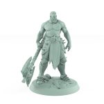 bare chested fantasy ranger miniature with skull axe and fierce battle stance