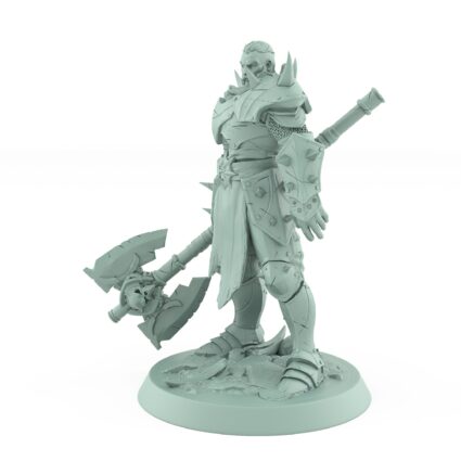 heavy armored warrior miniature with skull axe and spiked plate from the unchained collection