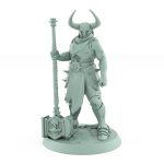 horned chaos warrior miniature with large hammer standing in battle-ready pose from unchained collection
