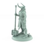 horned chaos warrior miniature with large hammer standing in battle-ready pose from unchained collection