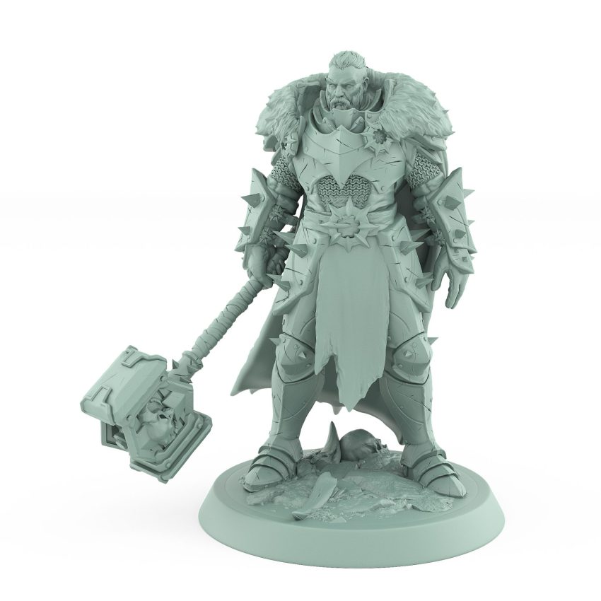 battle-hardened warrior miniature with war hammer in standing pose from unchained collection