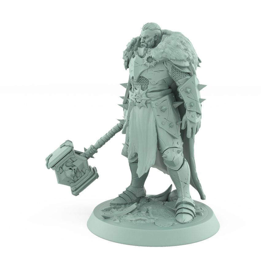 battle-hardened warrior miniature with war hammer in standing pose from unchained collection