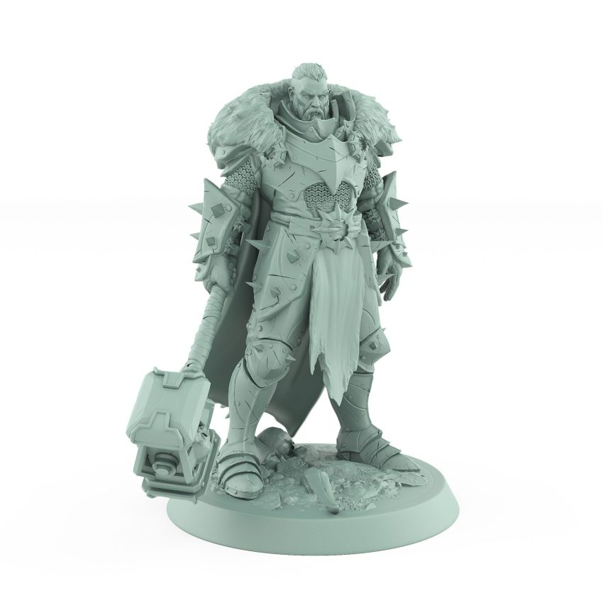 battle-hardened warrior miniature with war hammer in standing pose from unchained collection