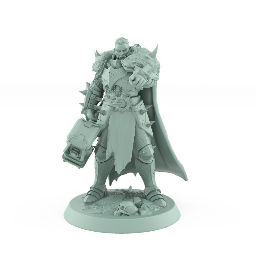 taunting raider miniature in spiked armor wielding a giant hammer from unchained collection