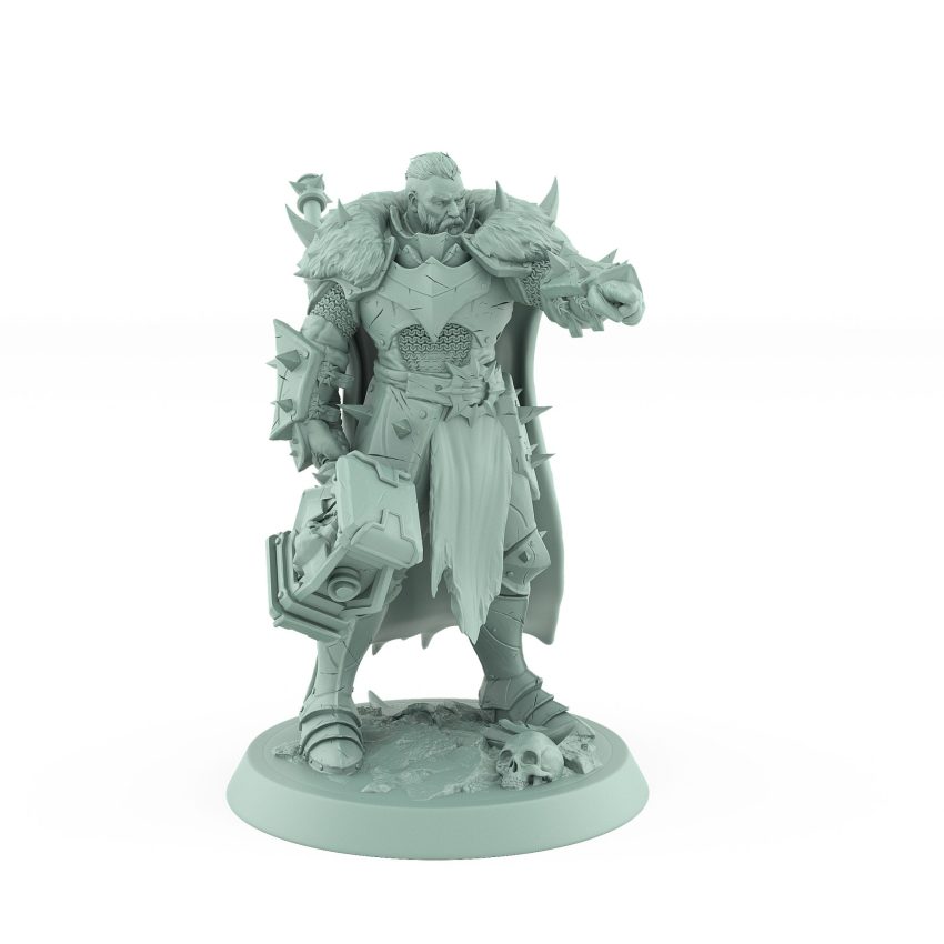 taunting raider miniature in spiked armor wielding a giant hammer from unchained collection
