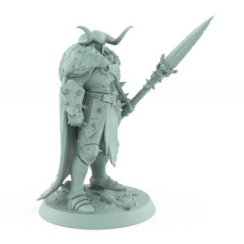 spear-wielding armored raider miniature from unchained collection in fur cloak