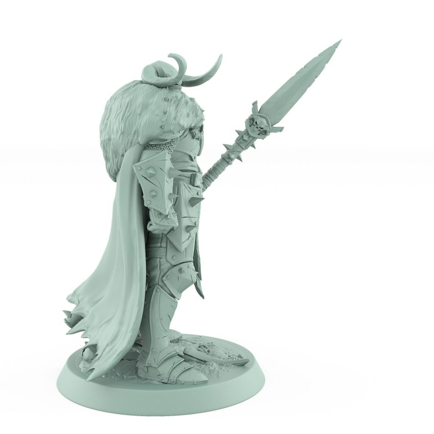 spear-wielding armored raider miniature from unchained collection in fur cloak