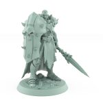 spiked-shield human warrior with spear in defensive stance for fantasy tabletop