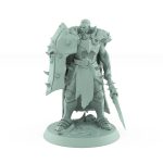 spiked-shield human warrior with spear in defensive stance for fantasy tabletop