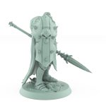 spiked-shield human warrior with spear in defensive stance for fantasy tabletop