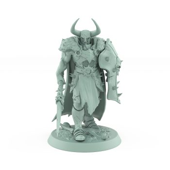 walking human fantasy warrior with shield and spear in battle stance