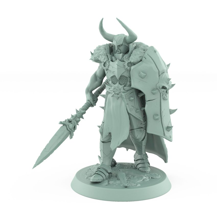 walking human fantasy warrior with shield and spear in battle stance