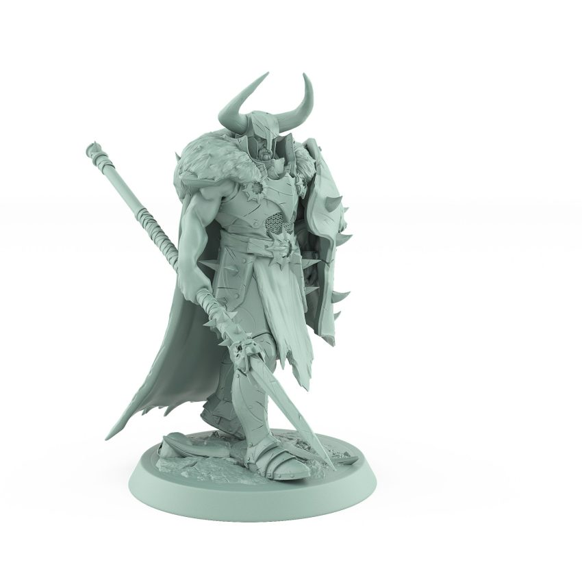 walking human fantasy warrior with shield and spear in battle stance
