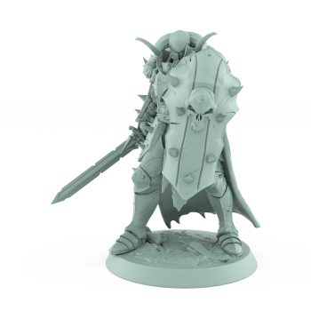 human fantasy warrior bracing behind shield with sword ready