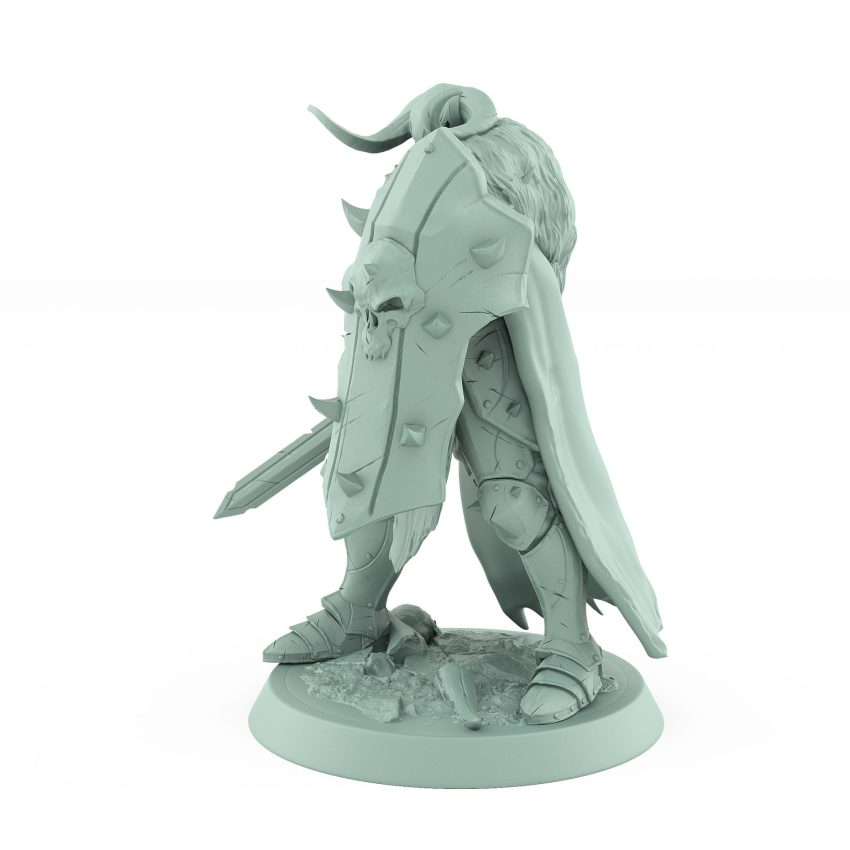 human fantasy warrior bracing behind shield with sword ready