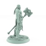 shirtless muscular human ranger holding large square warhammer in powerful stance