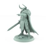 horned ranger mini in fur cloak pointing dramatically while holding massive warhammer