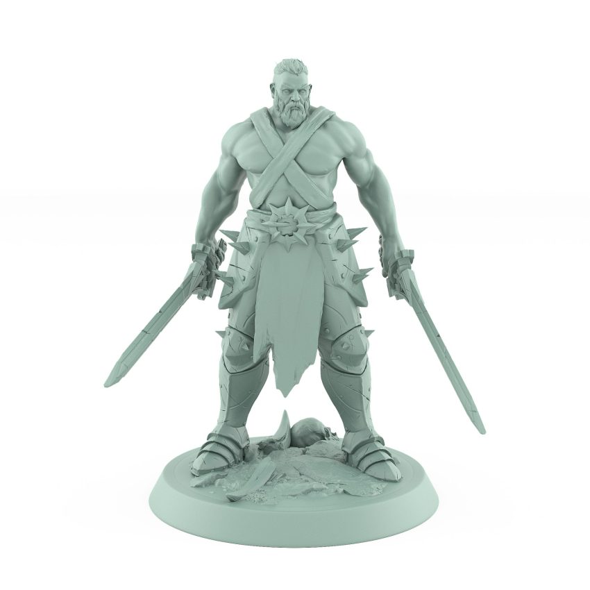 stoic male ranger miniature standing armed with sword and dagger