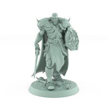powerful male ranger miniature advancing with sword and shield ready