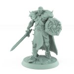 powerful male ranger miniature advancing with sword and shield ready