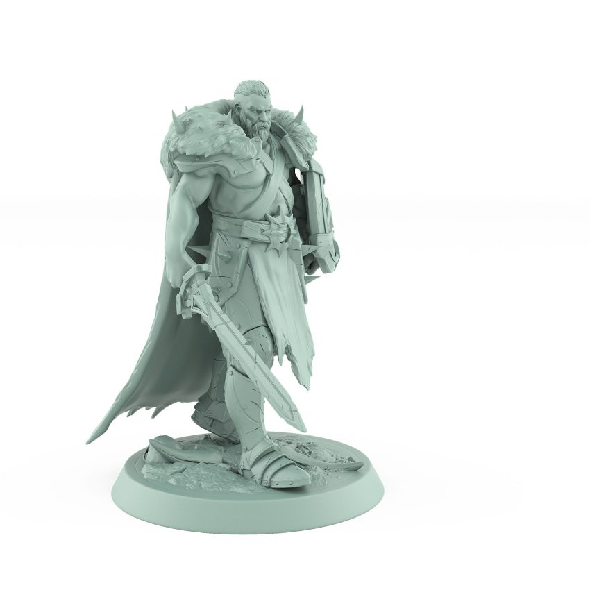 powerful male ranger miniature advancing with sword and shield ready