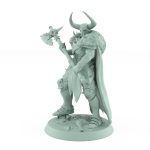 intimidating raider warrior in horned helm gripping massive axe