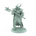 heavily armored warrior in fur cloak holding massive axe on battlefield base