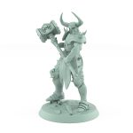 muscular fantasy ranger with horned helmet holding large warhammer in battle pose