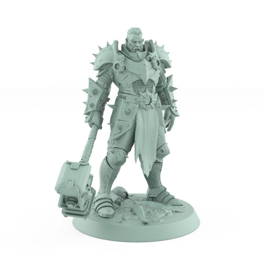 standing armored fantasy warrior with warhammer and spiked armor from unchained collection