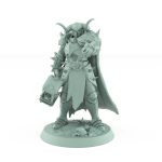 pointing warhammer fantasy warrior miniature in heavy spiked armor with fur cloak from unchained collection