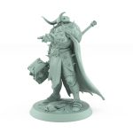 pointing warhammer fantasy warrior miniature in heavy spiked armor with fur cloak from unchained collection