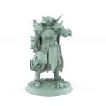 pointing warhammer fantasy warrior miniature in heavy spiked armor with fur cloak from unchained collection