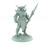armored spear-wielding warrior miniature in horned helmet standing over skull from unchained collection