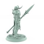 armored spear-wielding warrior miniature in horned helmet standing over skull from unchained collection