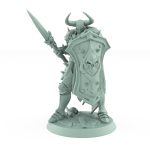 armored warrior in defensive stance behind skull shield and raised spear from unchained collection