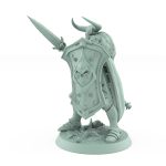 armored warrior in defensive stance behind skull shield and raised spear from unchained collection