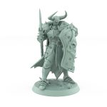 armored warrior in defensive stance behind skull shield and raised spear from unchained collection