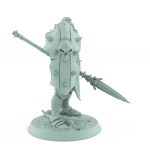 intimidating warrior with skull shield and barbed spear in defensive stance from unchained collection