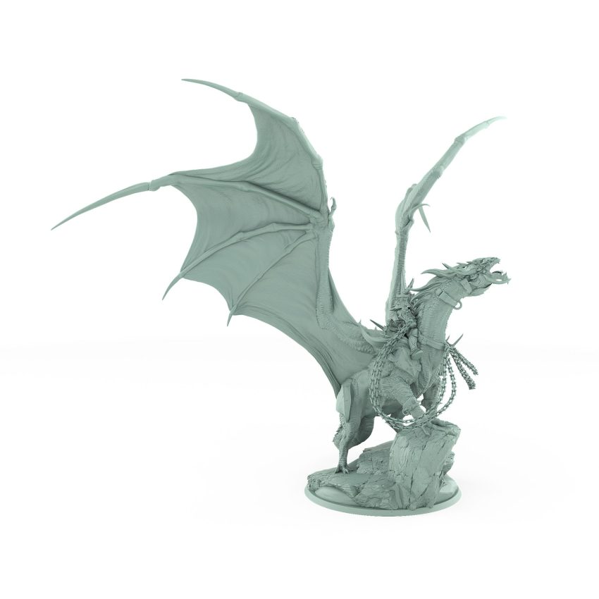 roaring chained dragon with rider wings spread resin miniature fantasy epic