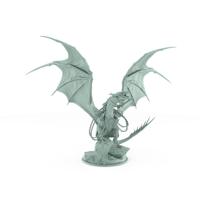 roaring chained dragon with rider wings spread resin miniature fantasy epic