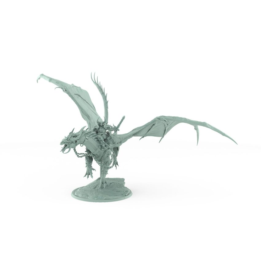 winged war dragon in flight with armored rider fantasy resin miniature