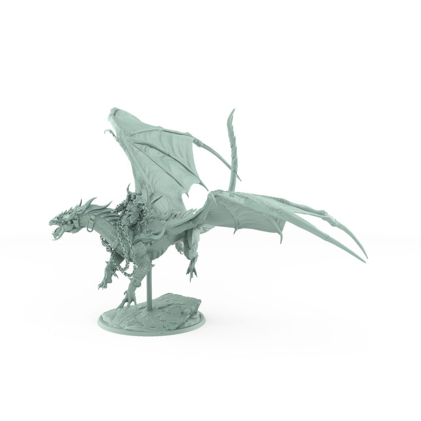 winged war dragon in flight with armored rider fantasy resin miniature