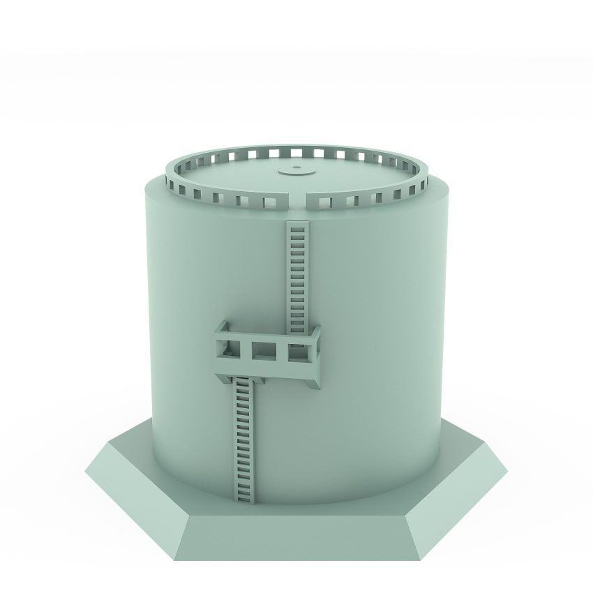 fuel depot terrain resin 3d printed industrial tank with ladder and hex base