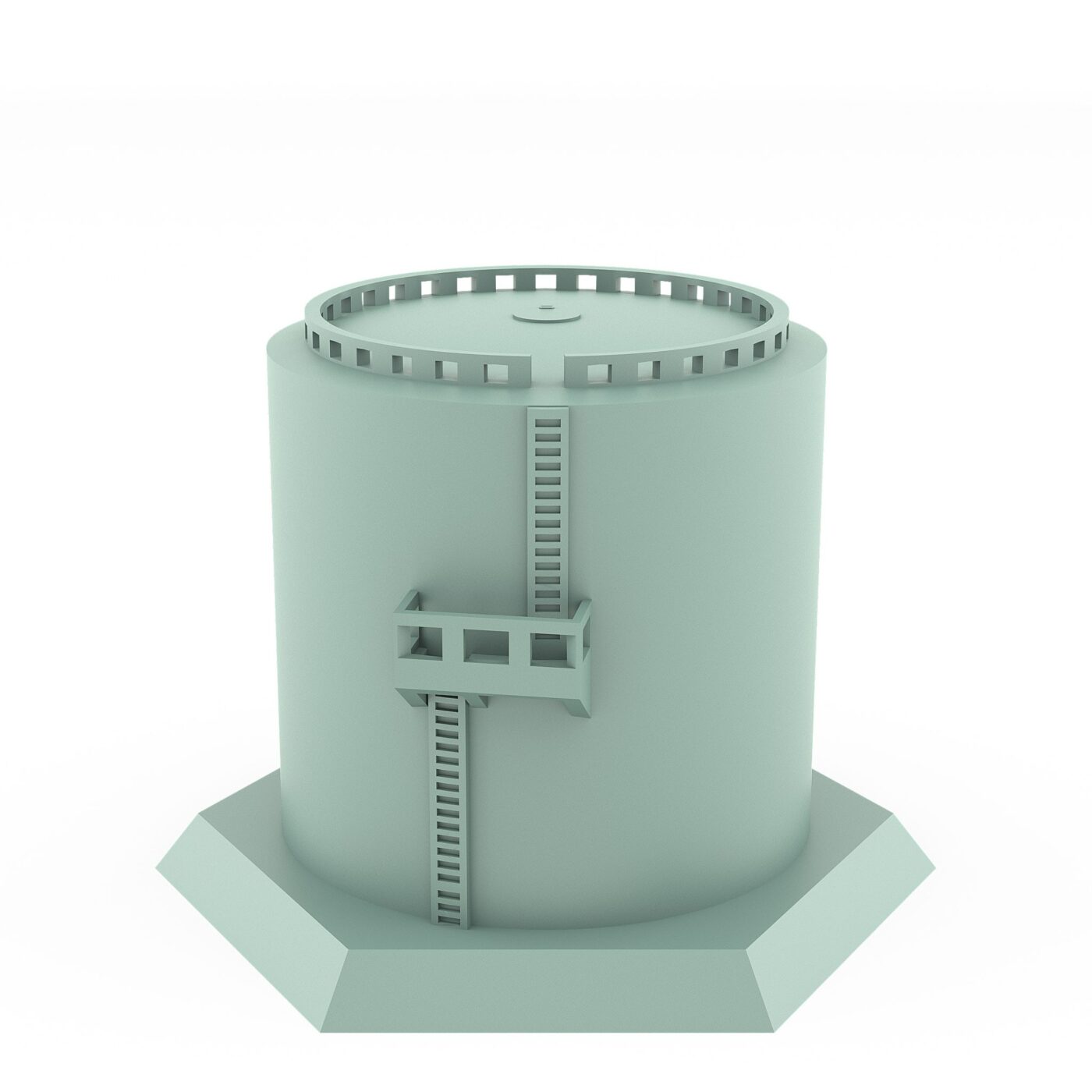fuel depot terrain resin 3d printed industrial tank with ladder and hex base